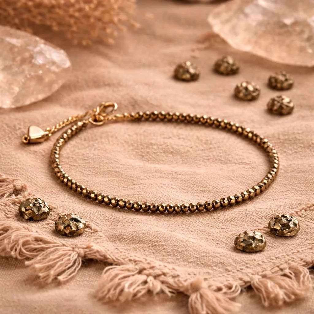 Raw Pyrite Crystal Anklet