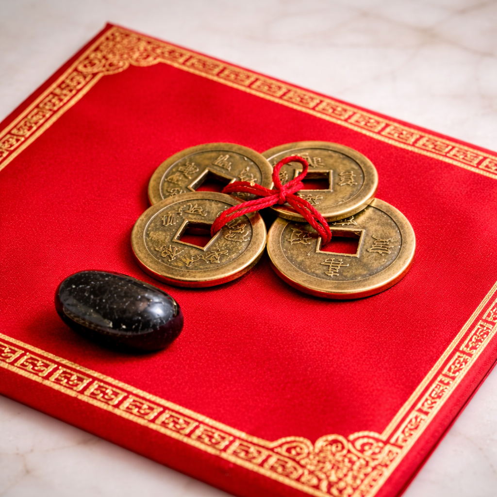 Feng Shui Coins & Black Tourmaline Crystal