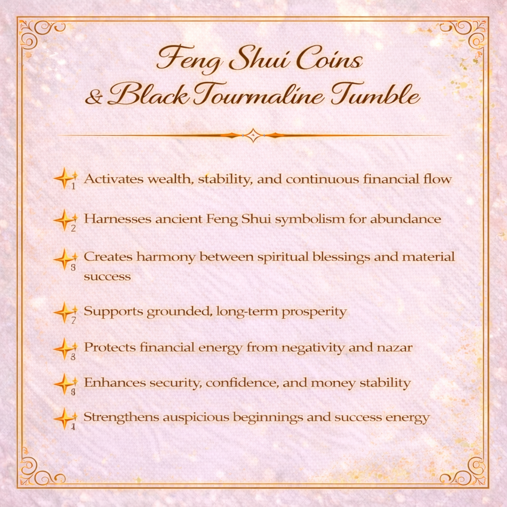 Feng Shui Coins & Black Tourmaline Crystal